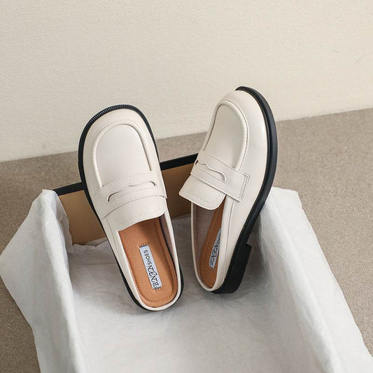 Spring And Autumn Single-layer Shoes Slip-on Toe Semi Slipper Women's Outdoor Vintage Soft Bottom Slippers Women - Mubimart