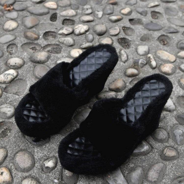 Wedge Heels Hair Shoes Height Slippers For Women - Mubimart