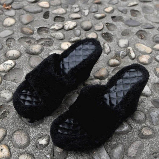 Wedge Heels Hair Shoes Height Slippers For Women - Mubimart