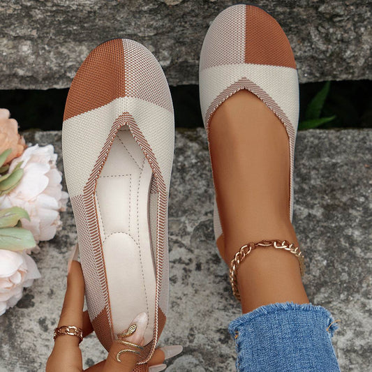 Fashion Colorblock Flats Shoes Flying Woven Breathable Cozy Loafers For Women - Mubimart