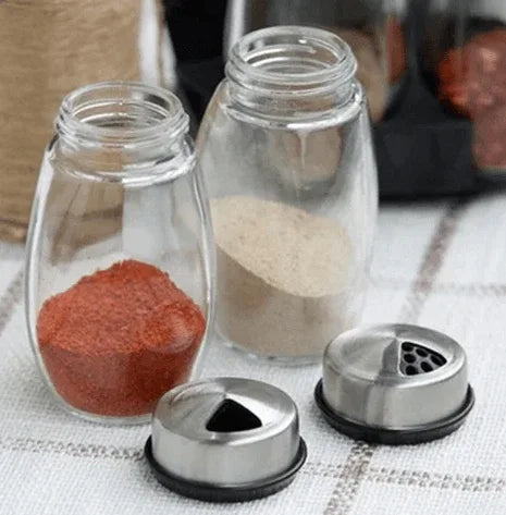 7pcs-set-Condiment-Set-Pepper-and-Salt-Cruet-glass-Kitchen-Spice-Rack-Set-6pcs-Jars-1pc-Rack-cooking-tools-high-quality-Mubimart-9886 - Mubimart