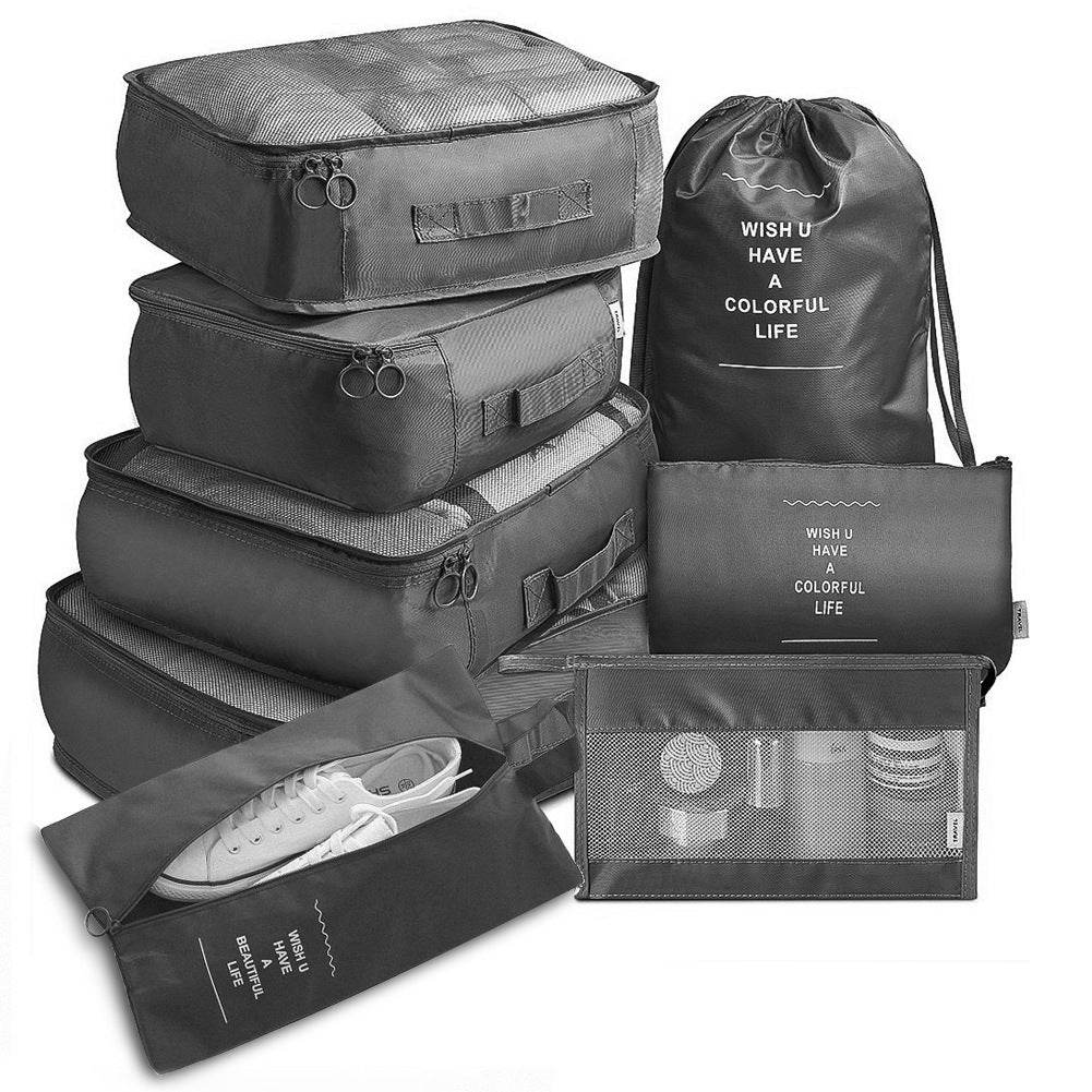 8-piece Set Luggage Divider Bag Travel Storage Clothes Underwear Shoes Organizer Packing Cube Bag - Mubimart