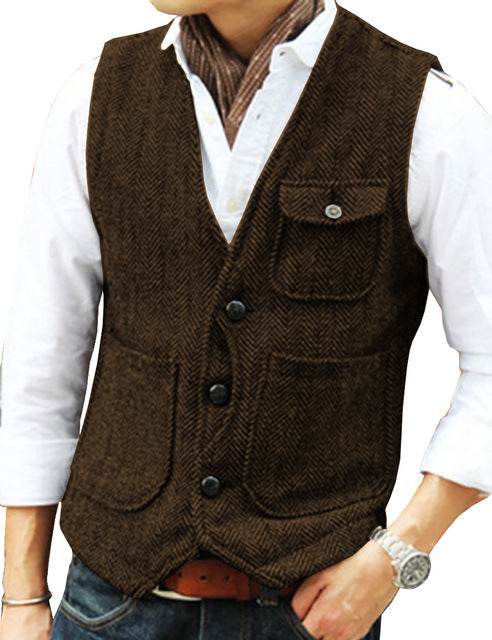 Herringbone Men's Suit Vest Vest - Mubimart