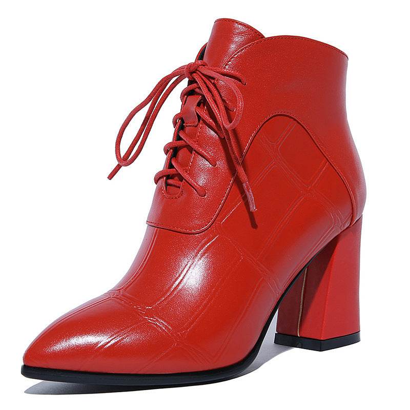 All-match thick heel leather boots high heel boots women - Mubimart