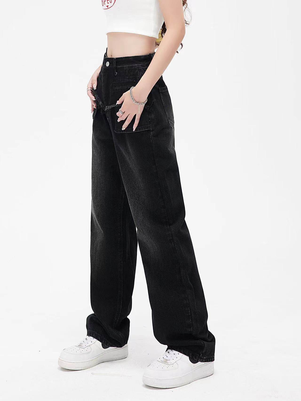 Retro Distressed Straight Jeans For Women - Mubimart