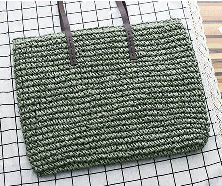 Women Handbag Summer Beach Bag Rattan Woven Handmade Knitted Straw Large Capacity Totes Leather Women Shoulder Bag Bohemia New - Mubimart