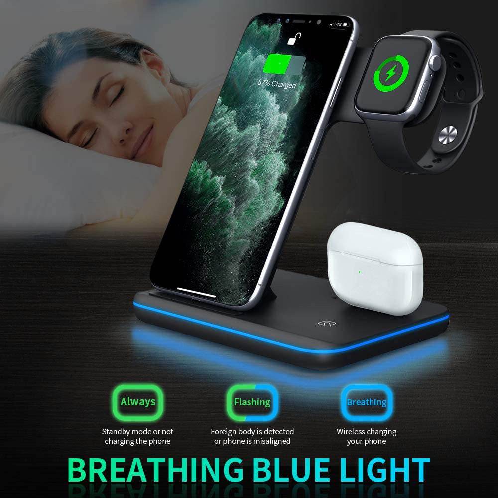 Compatible Mobile Phone Watch Earphone Wireless Charger 3 In 1 Wireless Charger Stand - Mubimart