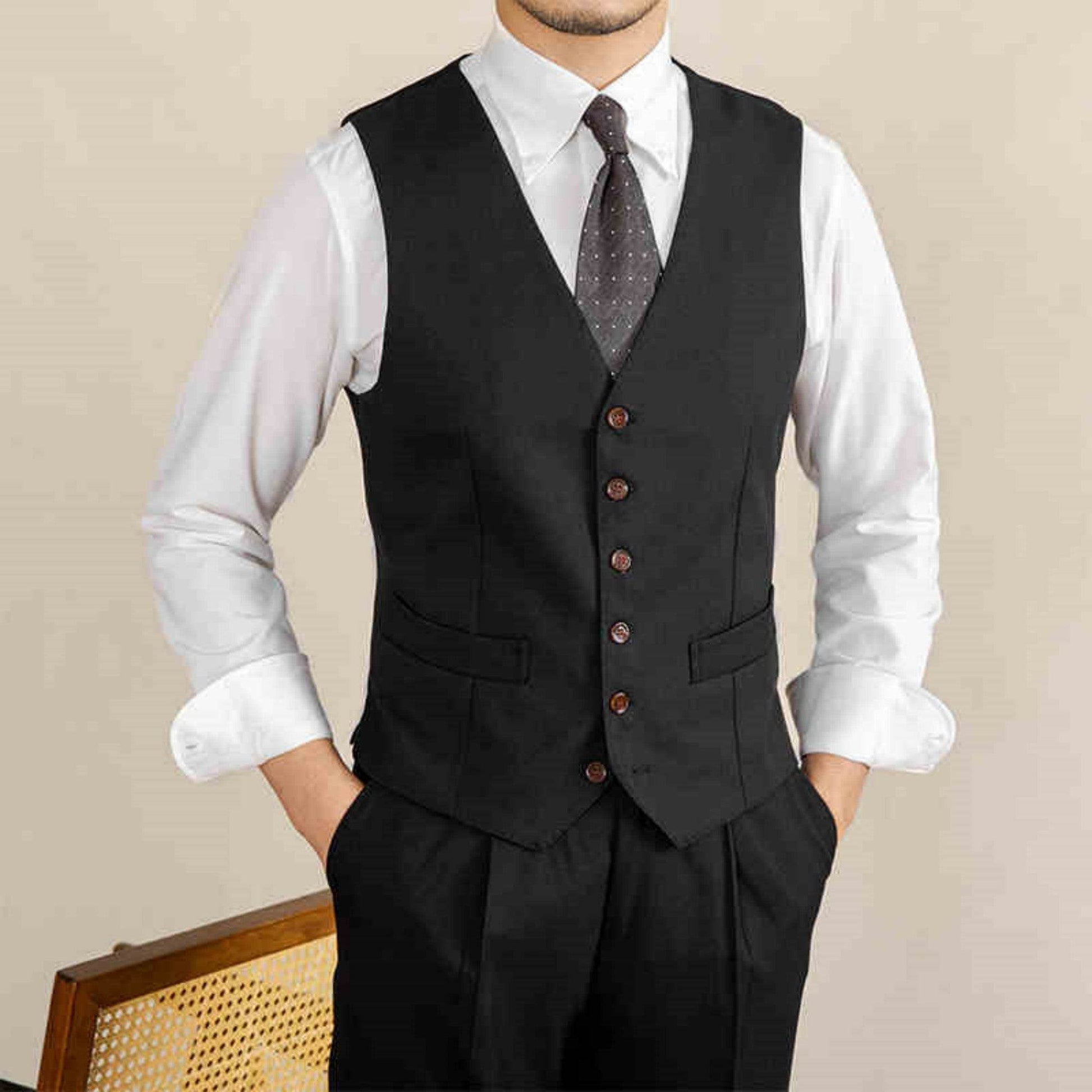 Retro Italian V-neck suit vest - Mubimart