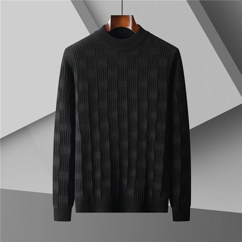 Men's Plus Size Half Turtleneck Jacquard Knitted Sweater - Mubimart