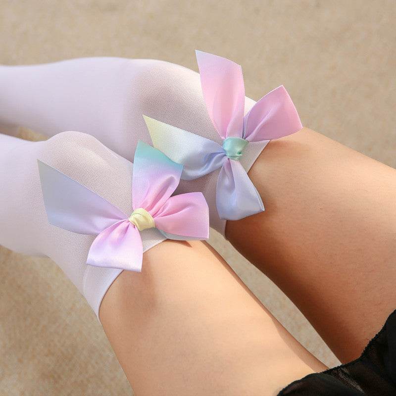 White Bow Knee-high Foot Socks - Mubimart