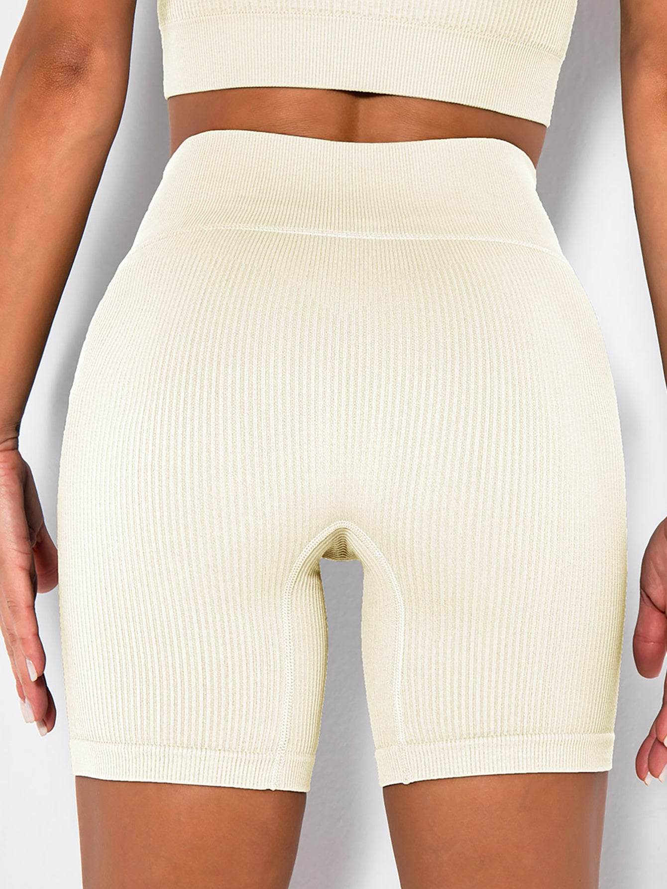 Yoga Shorts Ribbed Seamless Workout High Waist Athletic Leggings Suitable For Yoga Fitness, Workout Shorts Yoga Seamless Ribbed High Waisted Spandex Booty Biker Shorts - Mubimart