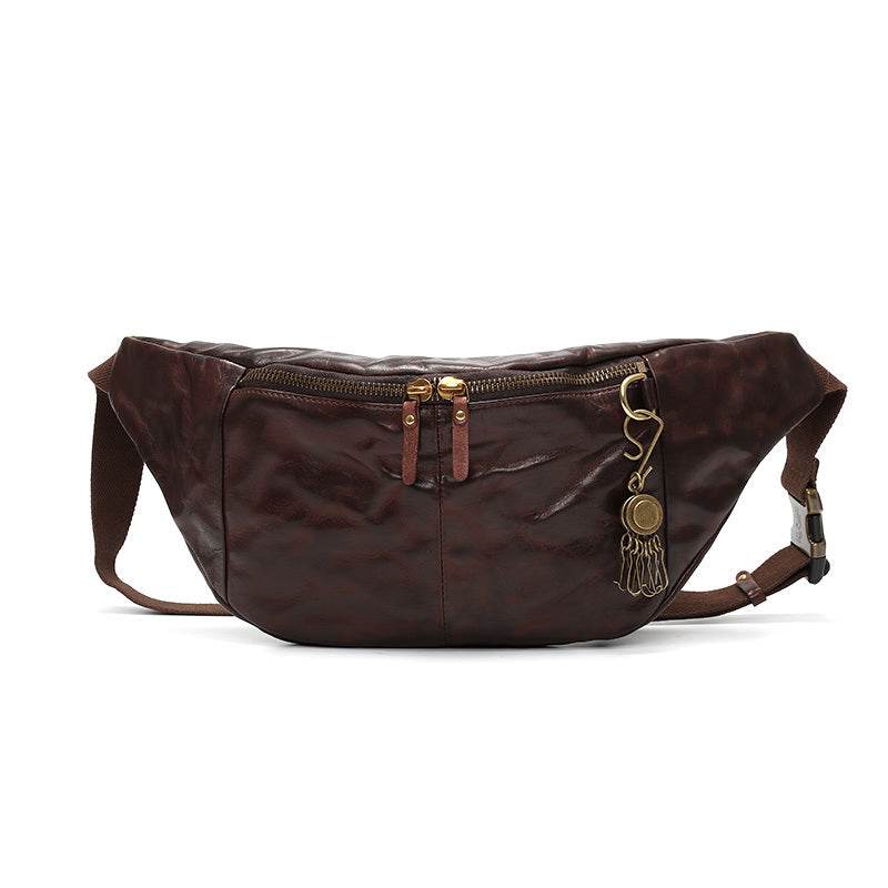 Mens Fashion Vintage Leather Waist Bag - Mubimart
