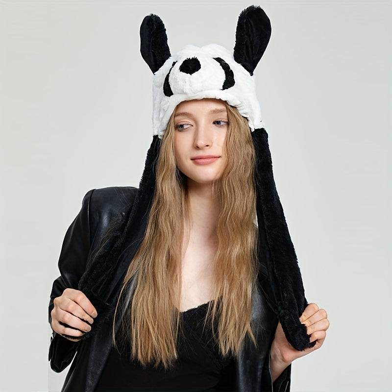 Cute Animal Moving Ear Hat Cute Panda Dog Frog Puppy Plush Hats Halloween Cosplay Party Earflap Hat For Women - Mubimart