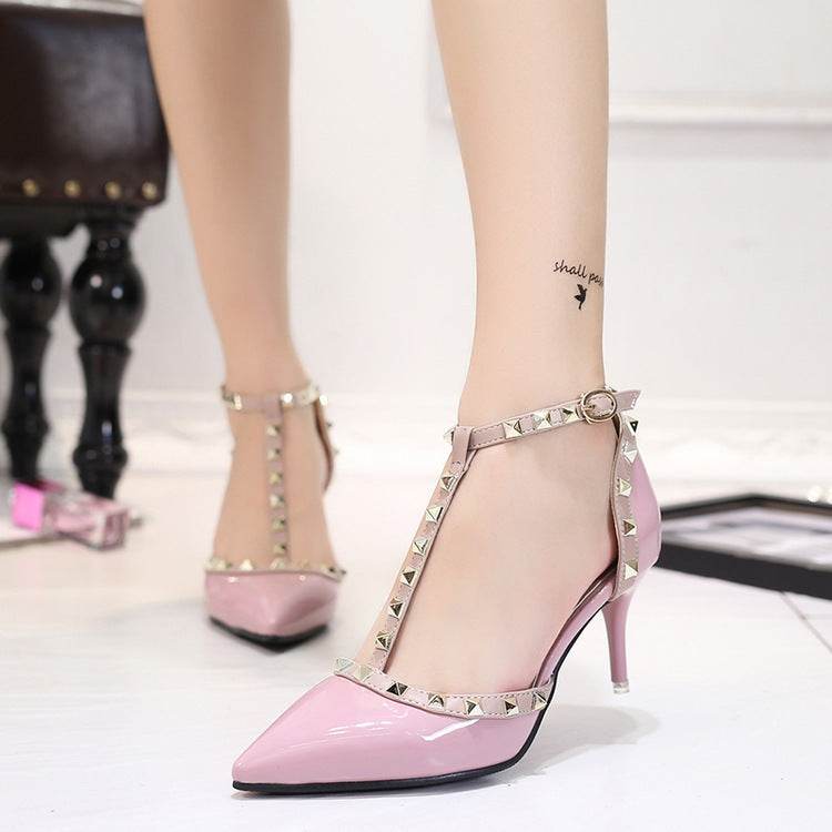 Studded pointed high heels - Mubimart