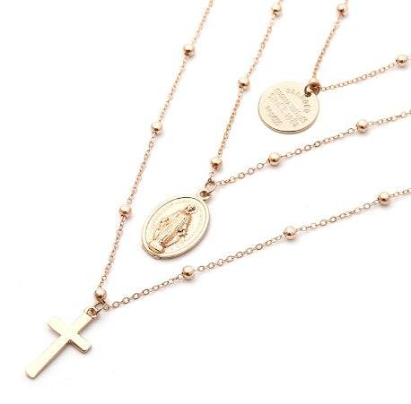 Layer Beads Chain Long Choker Necklace Women Sexy Fashion Gold Silver Color Round Cross Necklaces & Pendants Bijoux - Mubimart