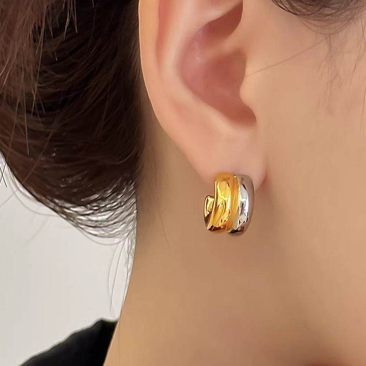 Contrast Color Semicircle Stud Earrings Women - Mubimart