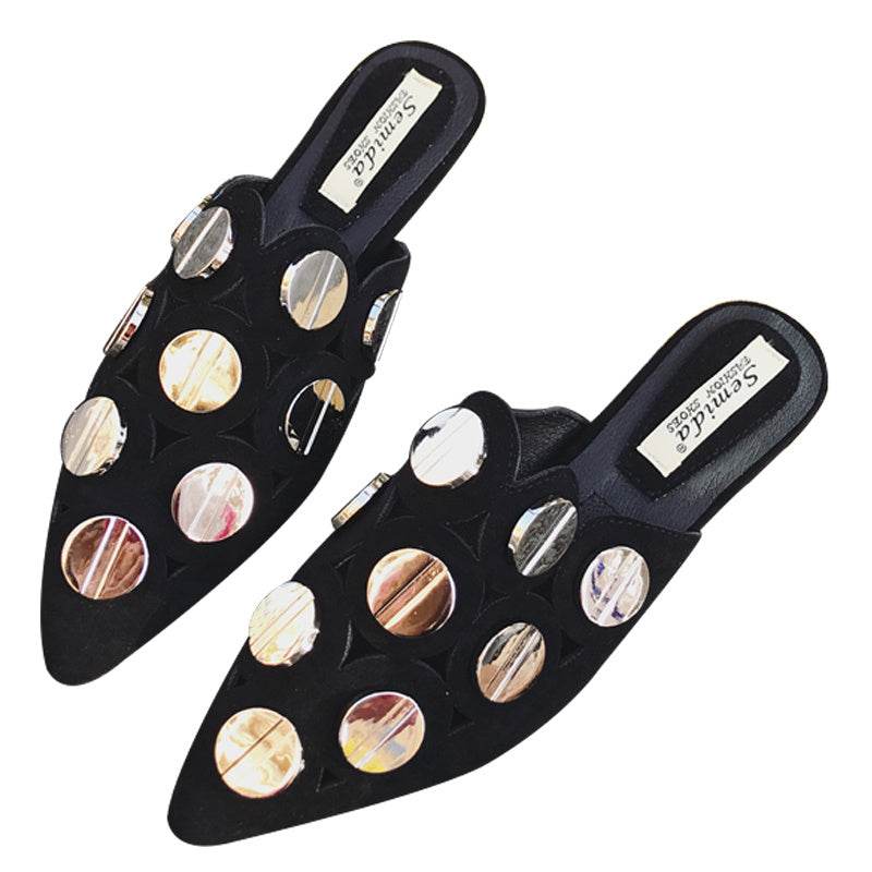 Women's Fashion Pointed Toe Flat Sandals And Slippers - Mubimart