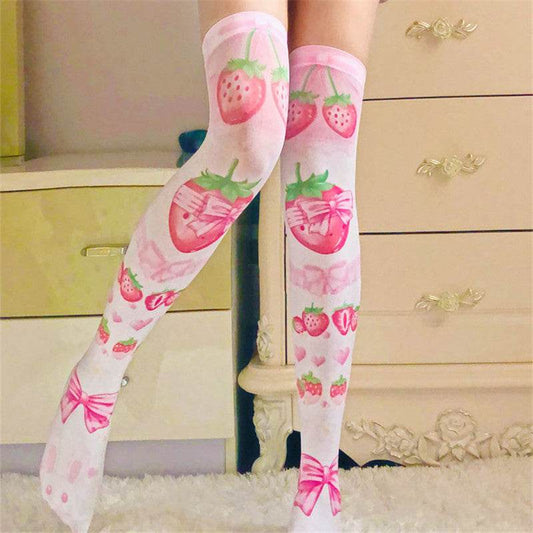 Women's Fashion Simple Print Knee-high Socks - Mubimart