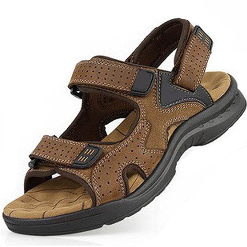 Men'S Sandals Leather Toe Platform Top Layer Cowhide Outdoor Casual Sandals - Mubimart