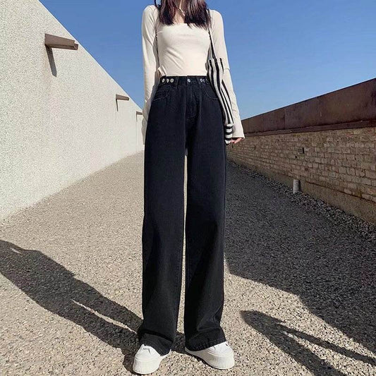 New High Waist Drooping Straight Jeans For Women - Mubimart