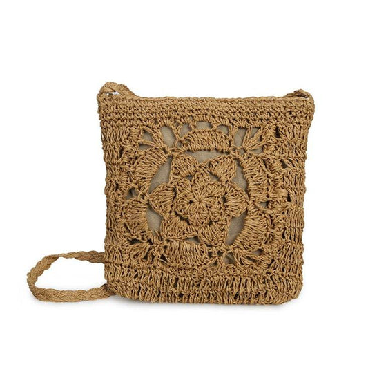 Bohemian Woven Hollow Out Beach Bag Women Crochet Fringed Straw Clutch Handmade Day Clutches Knitting Weave Boho Summer Bag Z70 - Mubimart