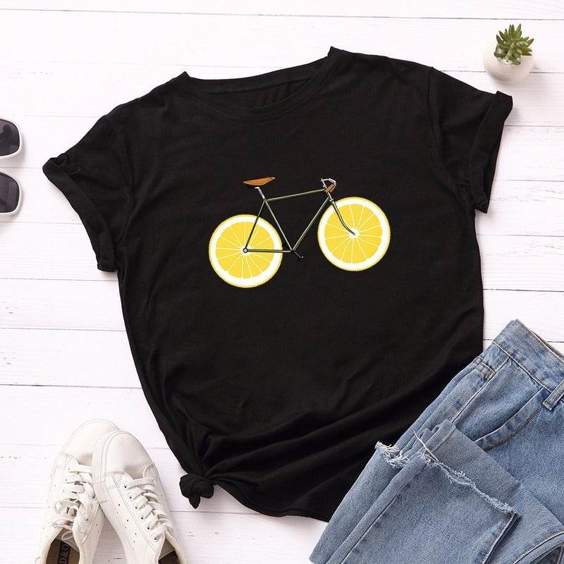 Cute bike print plus size t shirt - Mubimart