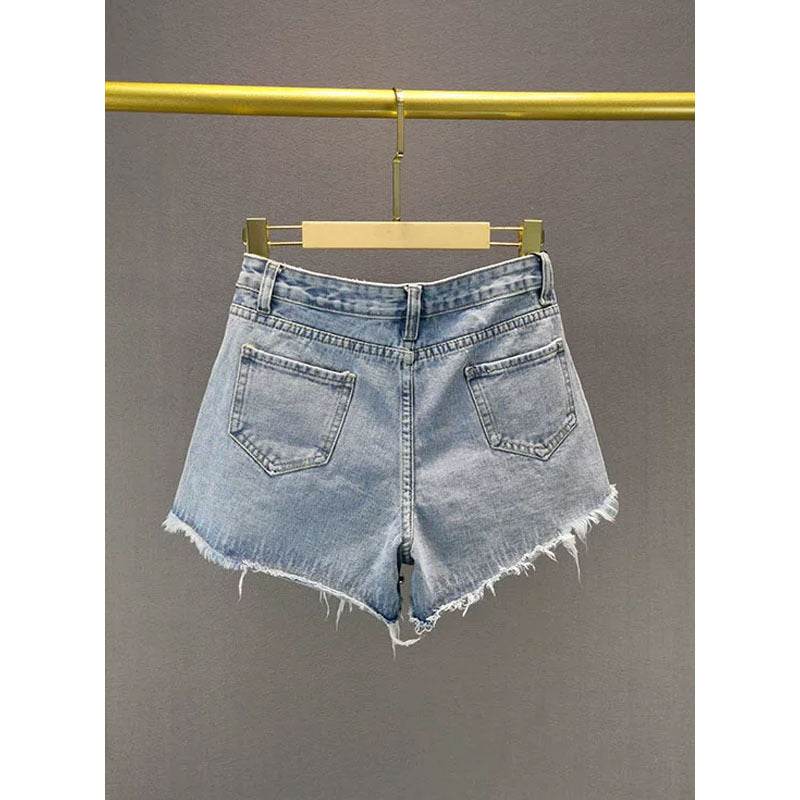 Fashion Holes Wide-leg Denim Shorts Women - Mubimart