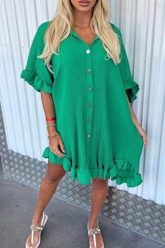 Summer Solid Color Shirt Dress Ruffle Sleeve Irregular Shirt Dress - Mubimart