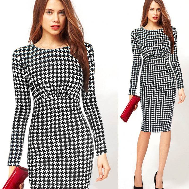 Long-sleeved slim-fit bodycon dress - Mubimart