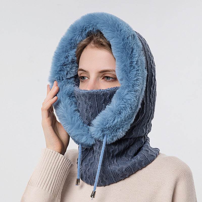 Winter Thick Plush Hat With Scarf Windproof Warm Knit Hats Hooded For Women - Mubimart
