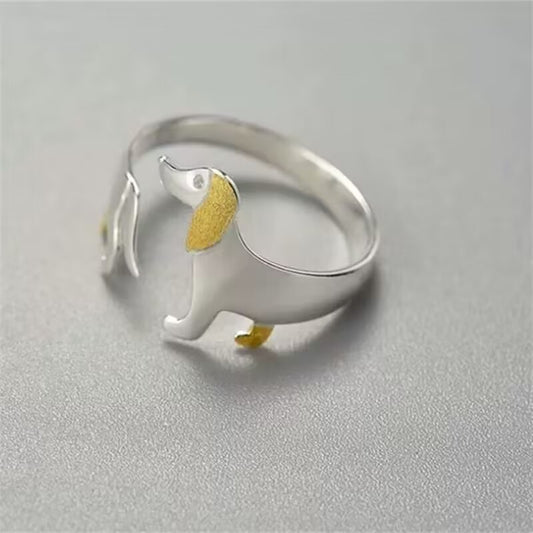 Cartoon Cute Sausage Dog Open Drip Ring