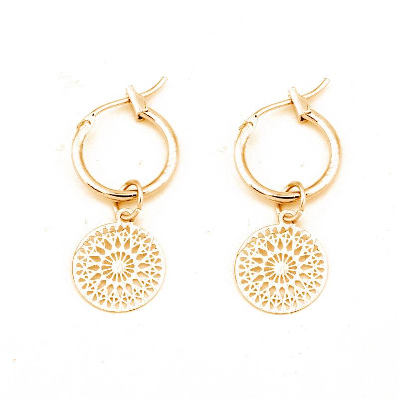 Funny Smile Face Hoop Earrings Pendant For Women Gold Alloy Geometric Carving Earring Jewelry - Mubimart
