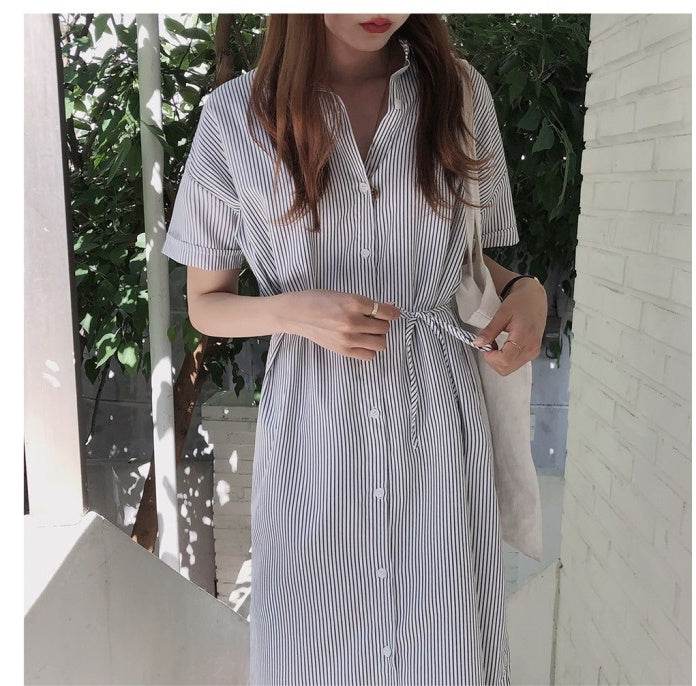 Striped shirt dress - Mubimart