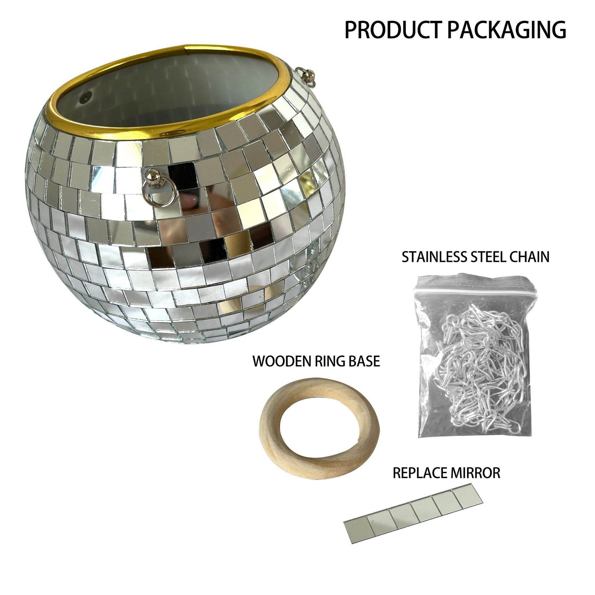 Cross-border Disco Ball Planter Hanging Mirror Spherical Plastic Flowerpot - Mubimart