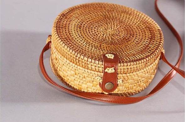 INS CHIC Handmade Crossbody bags Bohemian Straw Bags for Women Little Circle Beach Handbags Summer Vintage Rattan Bag - Mubimart