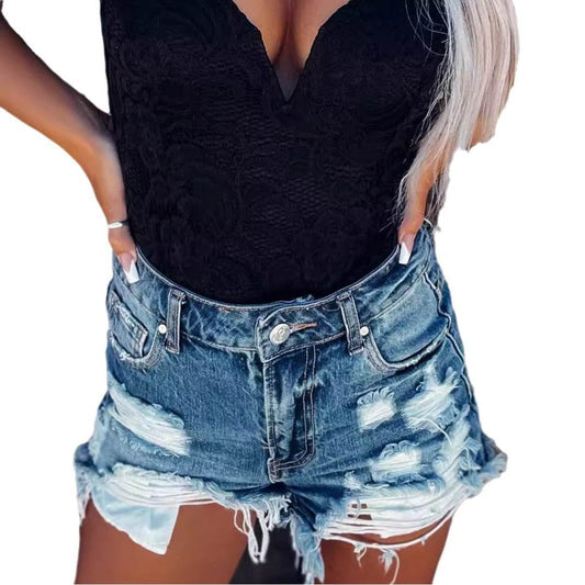 Ripped Denim Shorts Personalized Washed Women - Mubimart