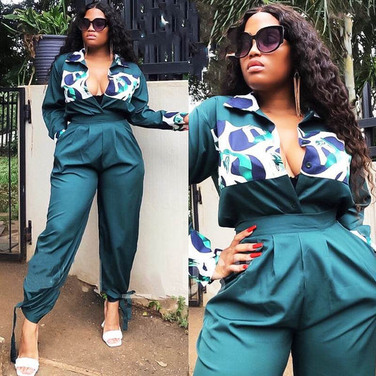 African Plus Size Women's Printed Casual Jumpsuit - Mubimart