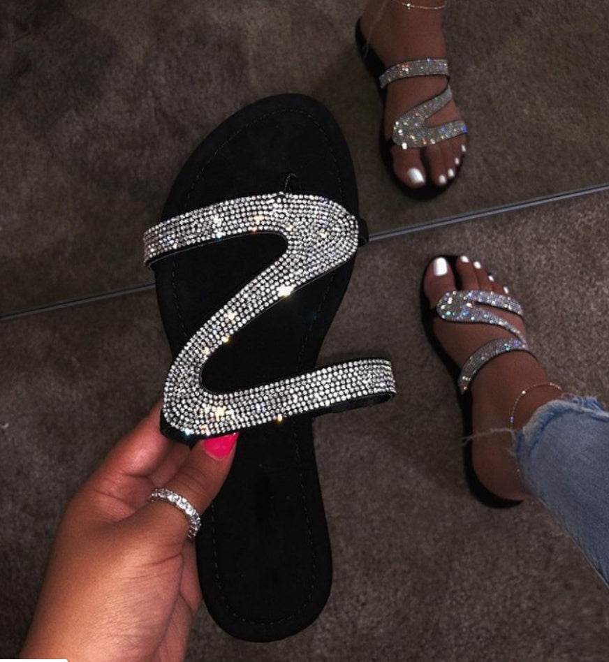 Diamond flat sandals slippers - Mubimart