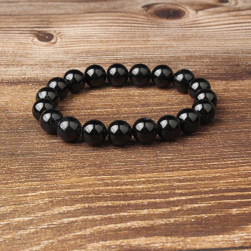 Natural black gemstone loose beads bracelet - Mubimart