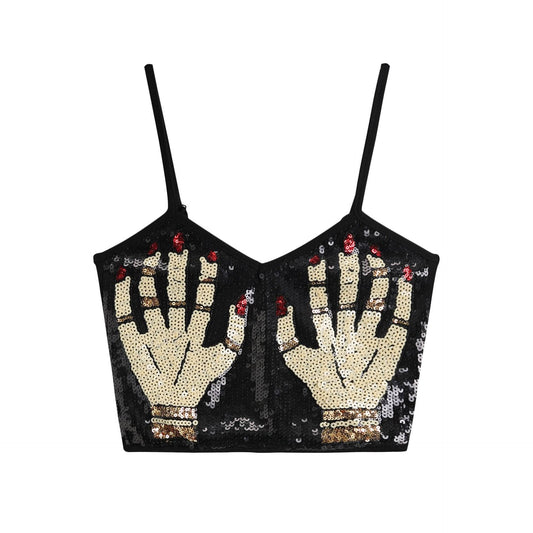 Women's Short Top Fashionable Sequins Camisole - Mubimart