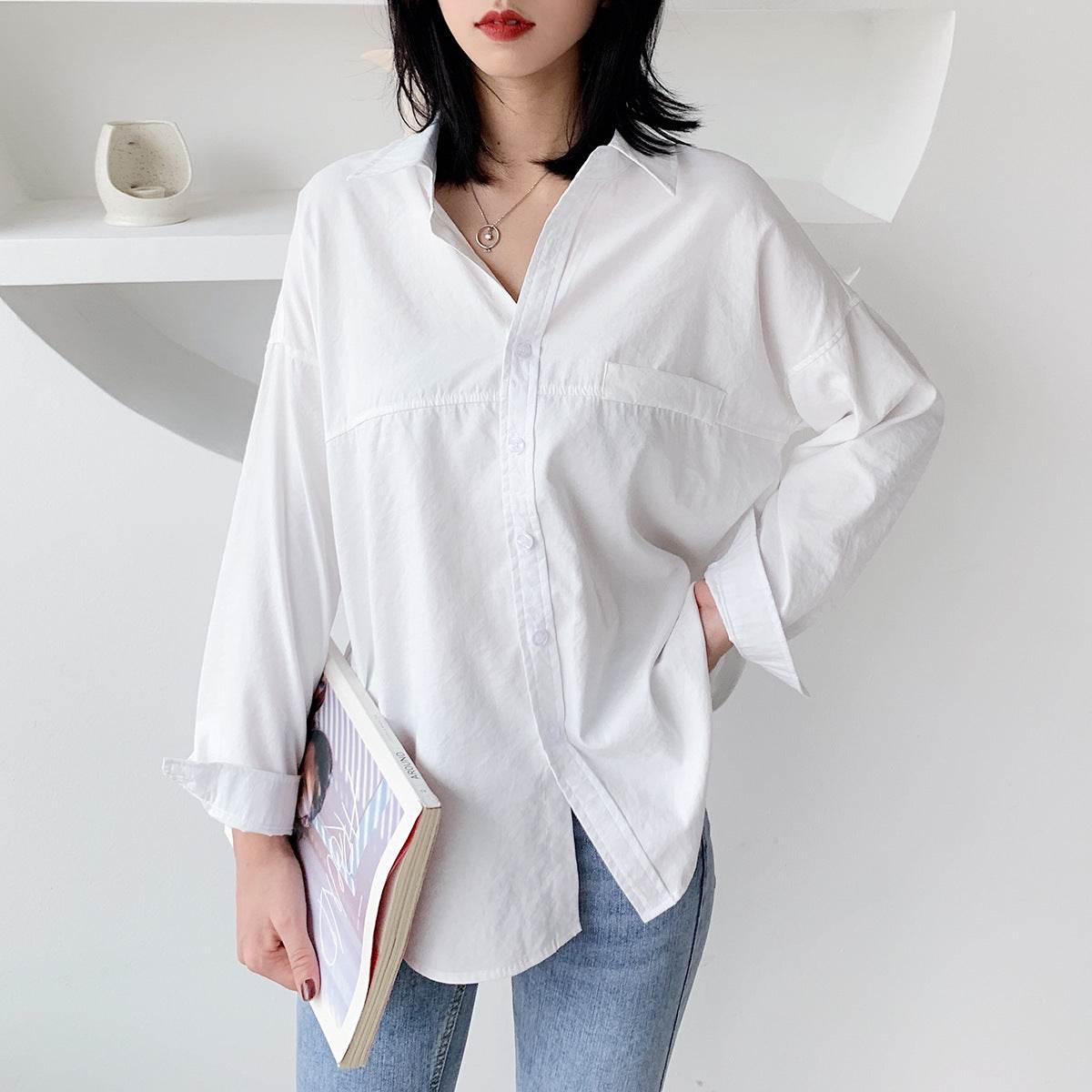 Women's shirt jacket loose Hong Kong style shirt women - Mubimart