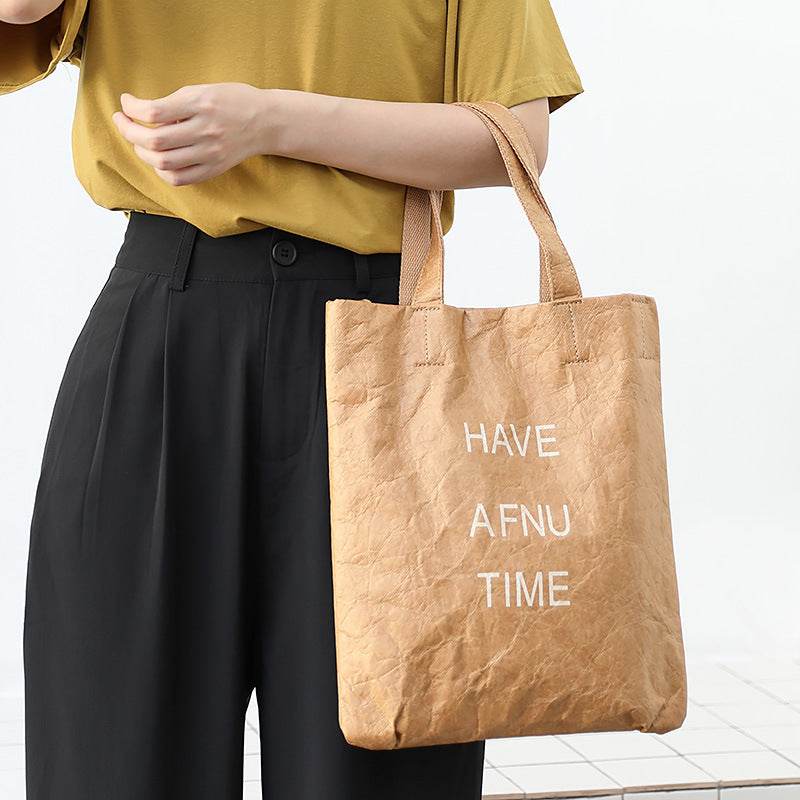Simple Vintage Washed Kraft Tote Bag Women - Mubimart