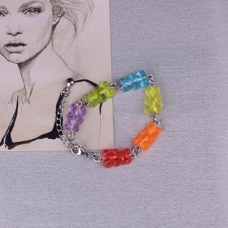 Cute Gummy Bears Bracelet Stainless Steel Chain Pendant Charms Bracelets for Women Men Wrist Ankle Jewelry Girls Birthday Gift - Mubimart