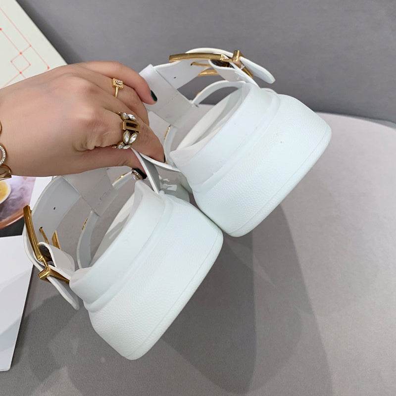 Leather platform platform shoes - Mubimart