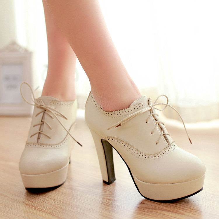 Women's Platform Front Lace Up High Heels - Mubimart
