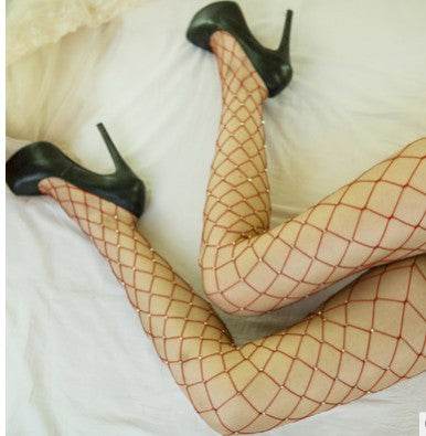 Rhinestone Fishnet Tights - Mubimart