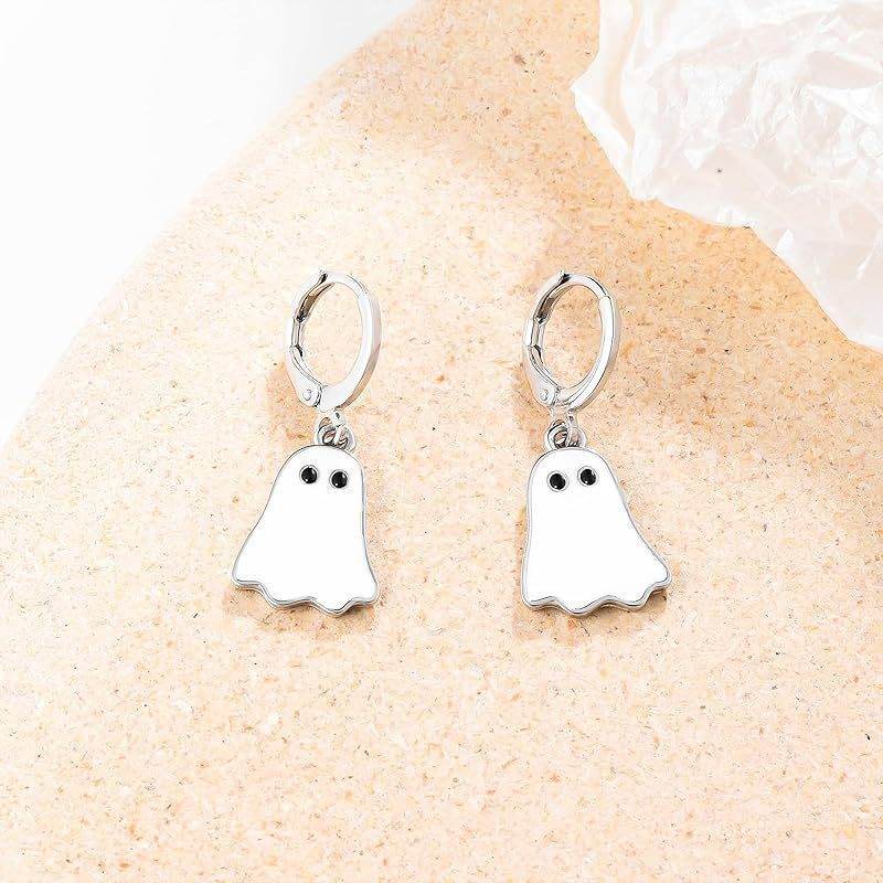 Halloween Ghost Earrings For Women Gold Ghost Huggie Hoop Earrings Halloween Jewelry Cute BOO Halloween Earrings - Mubimart