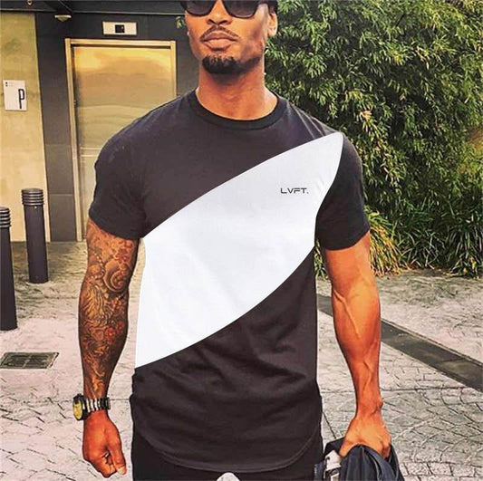 Men's Muscle Workout Round Neck Short Sleeve T-shirt - Mubimart