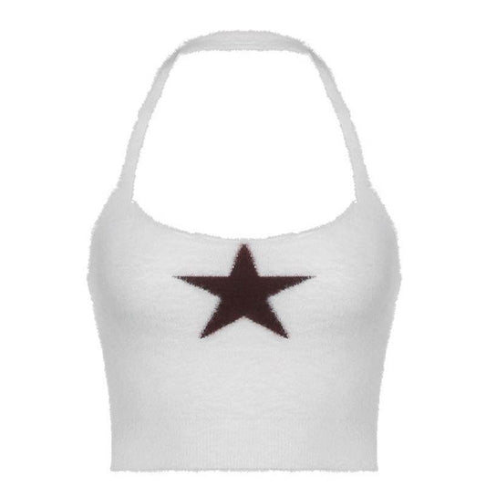 American Star Fur Neck Tank Top For Women - Mubimart