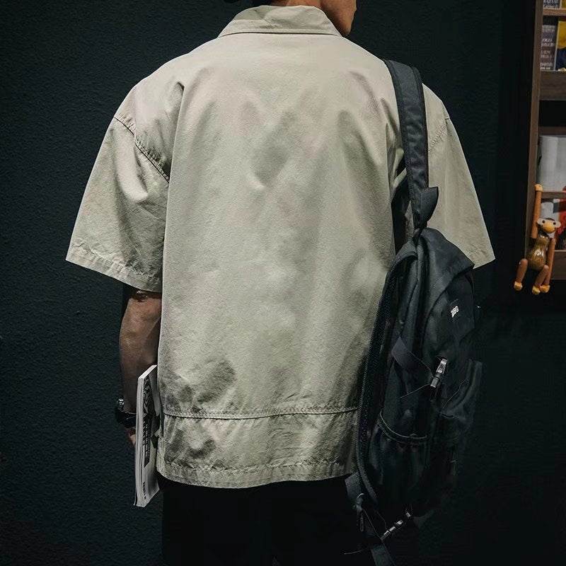 Mens Fashion Solid Color Workwear Loose T-shirt - Mubimart